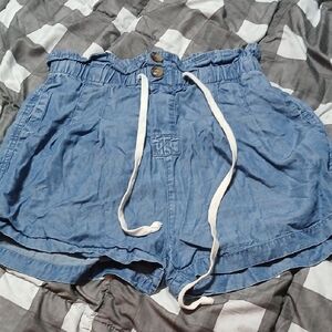 NaNa High Waist Blue Women's Shorts with Drawstring